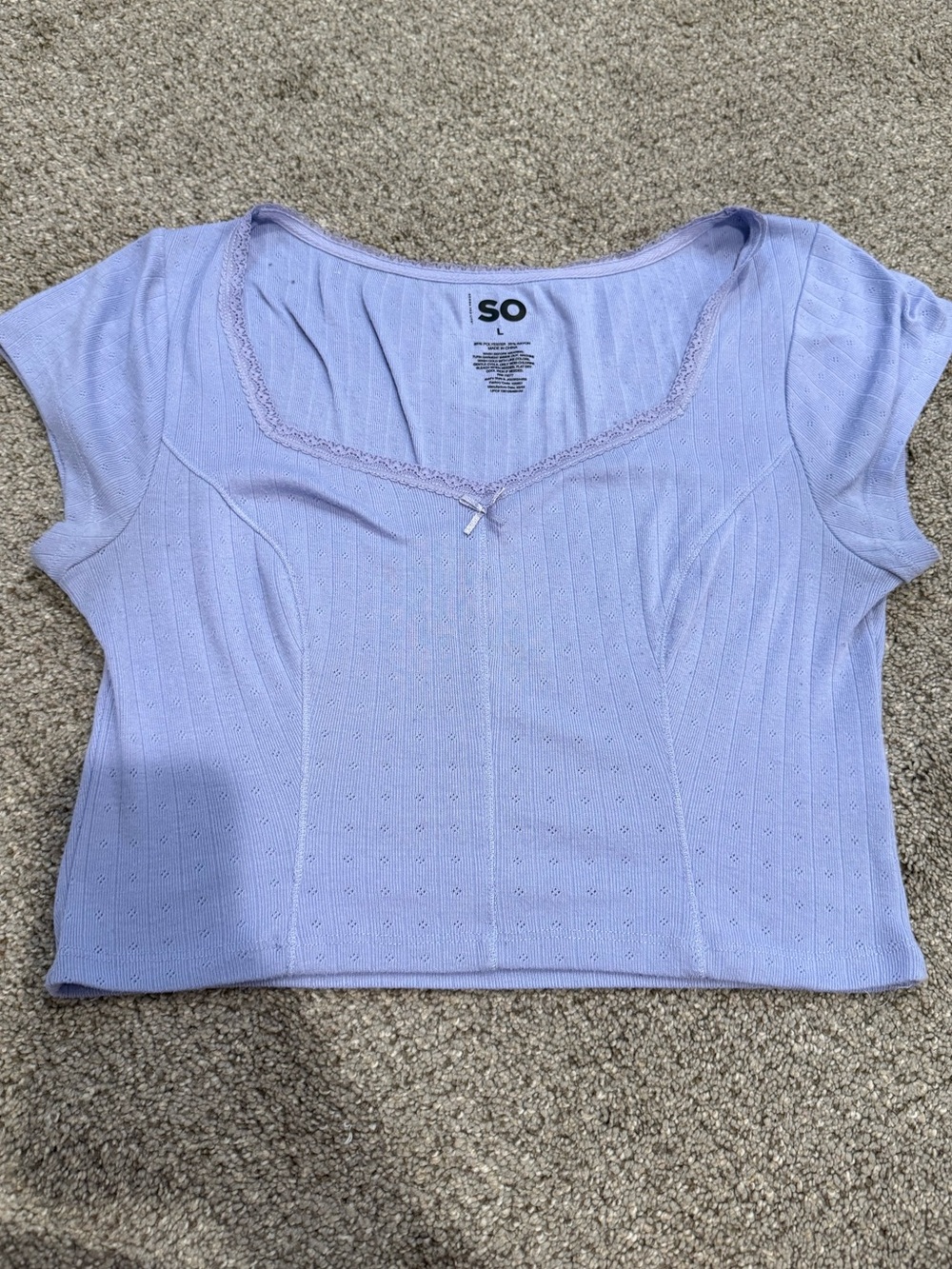 SO Lavender Ribbed Scoop Neck Crop Top with Bow